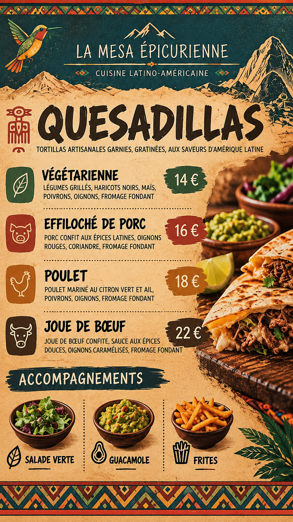 Affiche élégante Rituel by Mesa Menu de quesadillas aux saveurs latines